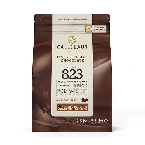 Молочный шоколад. Callebaut. Recipe 823. 33,6% какао, 20,8% молоко, 36,2% жиры. 823-RT-U71