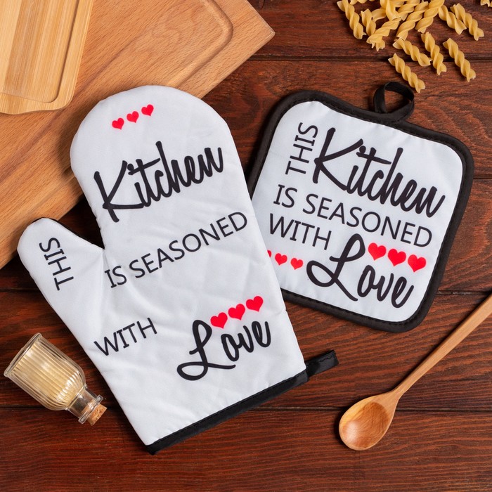 

Кухонный набор 2 предмета Доляна Kitchen, прихватка 17х17 , варежка 26х16 , 100% п/э