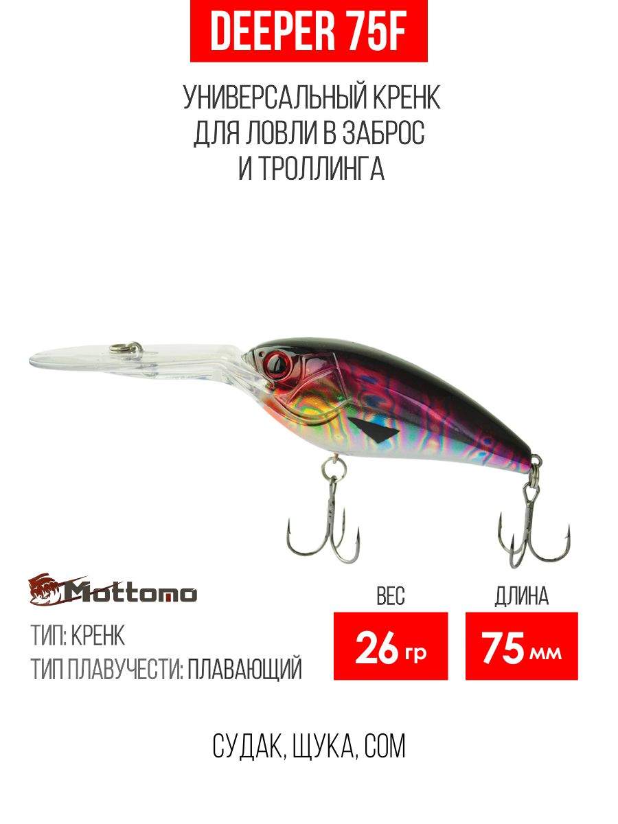 

Воблер Mottomo Deeper 75F 26g Bright Wakasagi, Разноцветный, Deeper