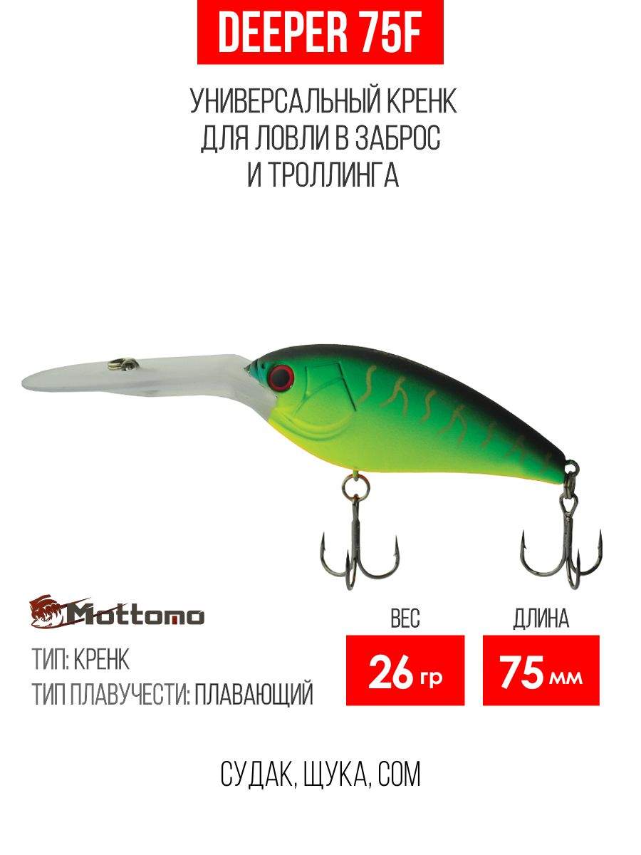 

Воблер Mottomo Deeper 75F 26g Ghost Tiger, Разноцветный, Deeper