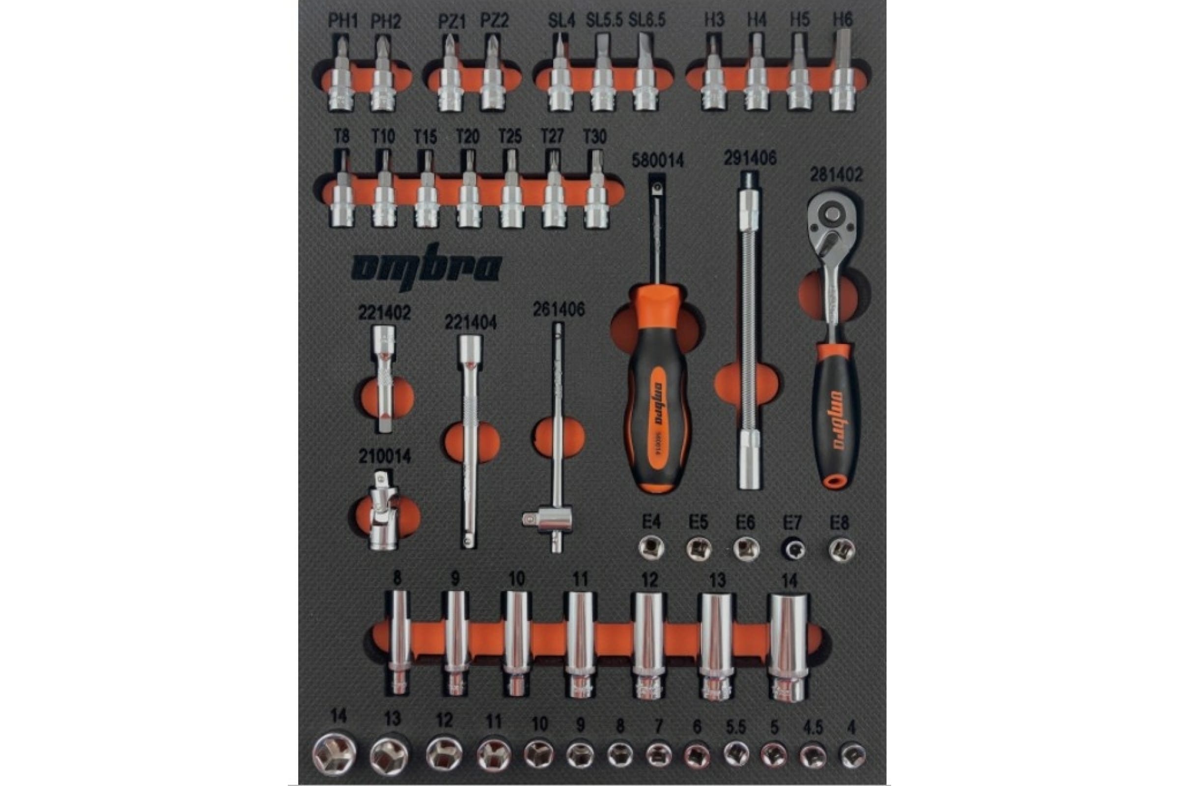 

Набор головок торцевых OMBRA 1/4" DR с аксессуарами, 50 предметов