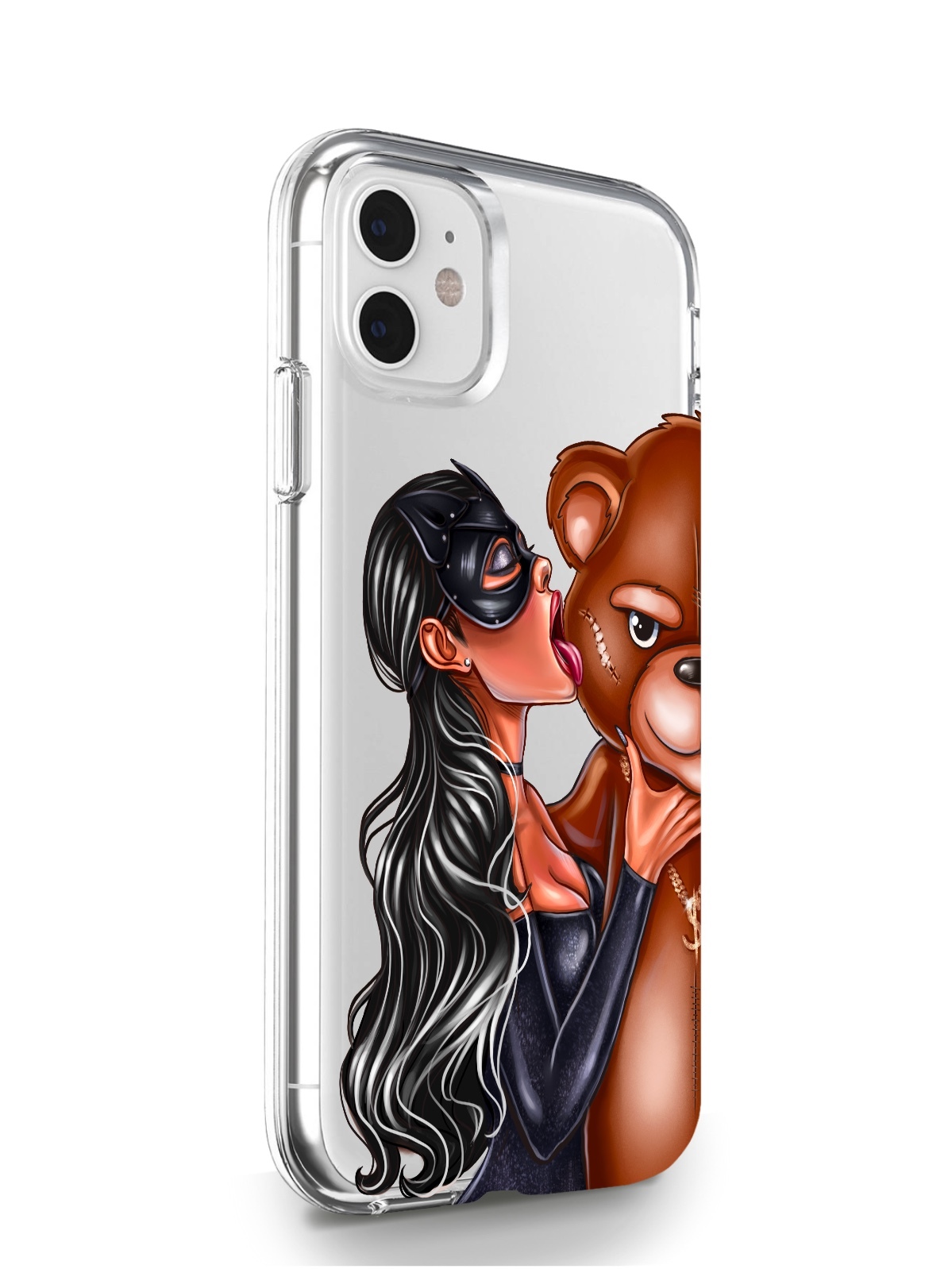 фото Чехол musthavecase для iphone 11 кошечка брюнетка и мишка прозрачный