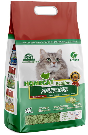 Комкующийся наполнитель HOMECAT Ecoline соевый, яблоко, 6 л