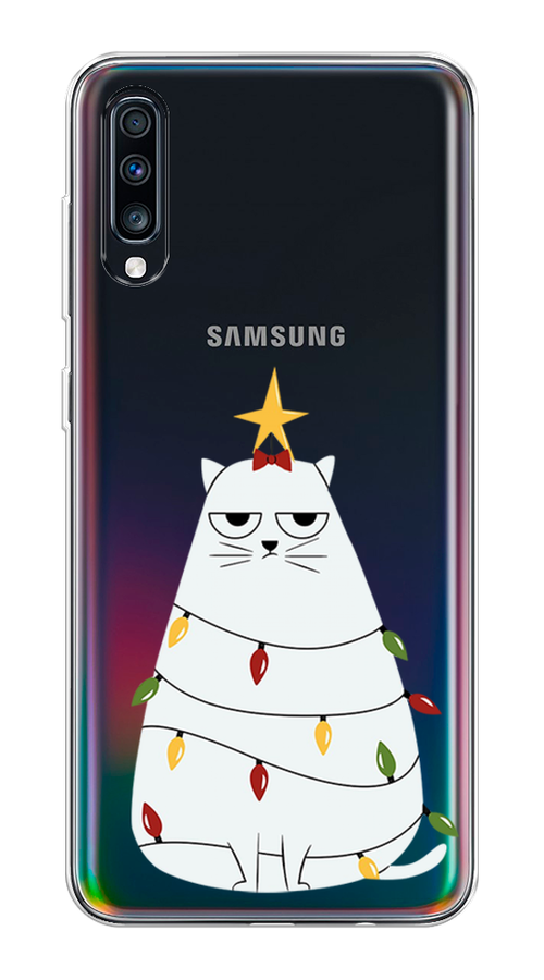 

Чехол на Samsung Galaxy A70 "Котик в гирлянде", Белый;красный;желтый, 28150-1