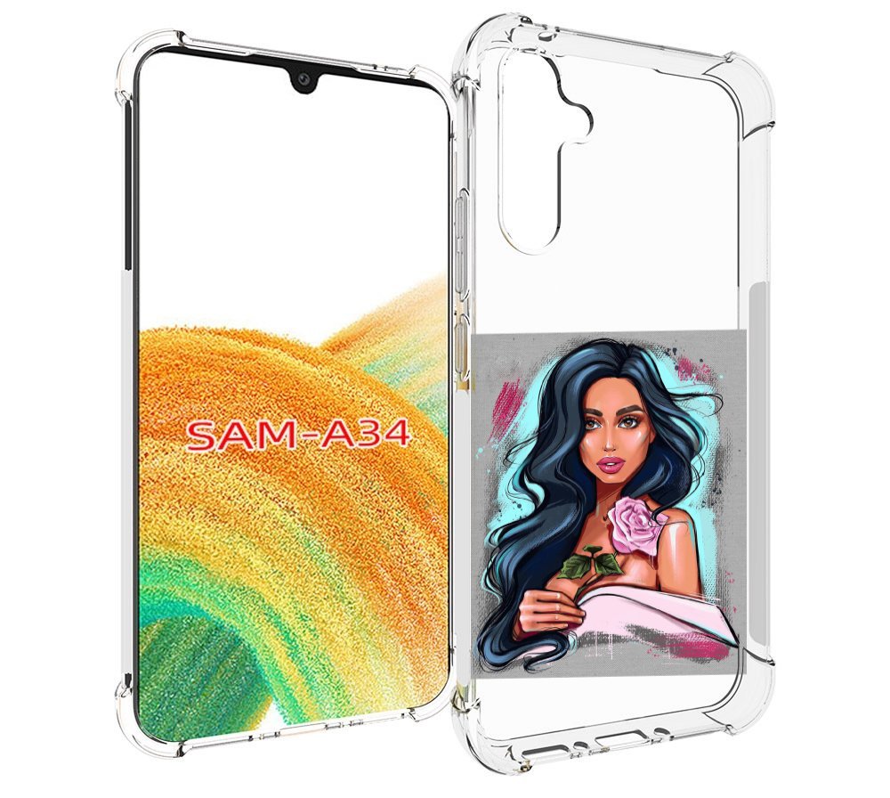 

Чехол MyPads Девушка-с-розовой-розочкой женский для Samsung Galaxy A34, Tocco