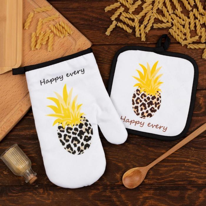 

Кухонный набор Доляна Happy every прихватка 17x17 , варежка-прихватка 26x16 , 100% п/э