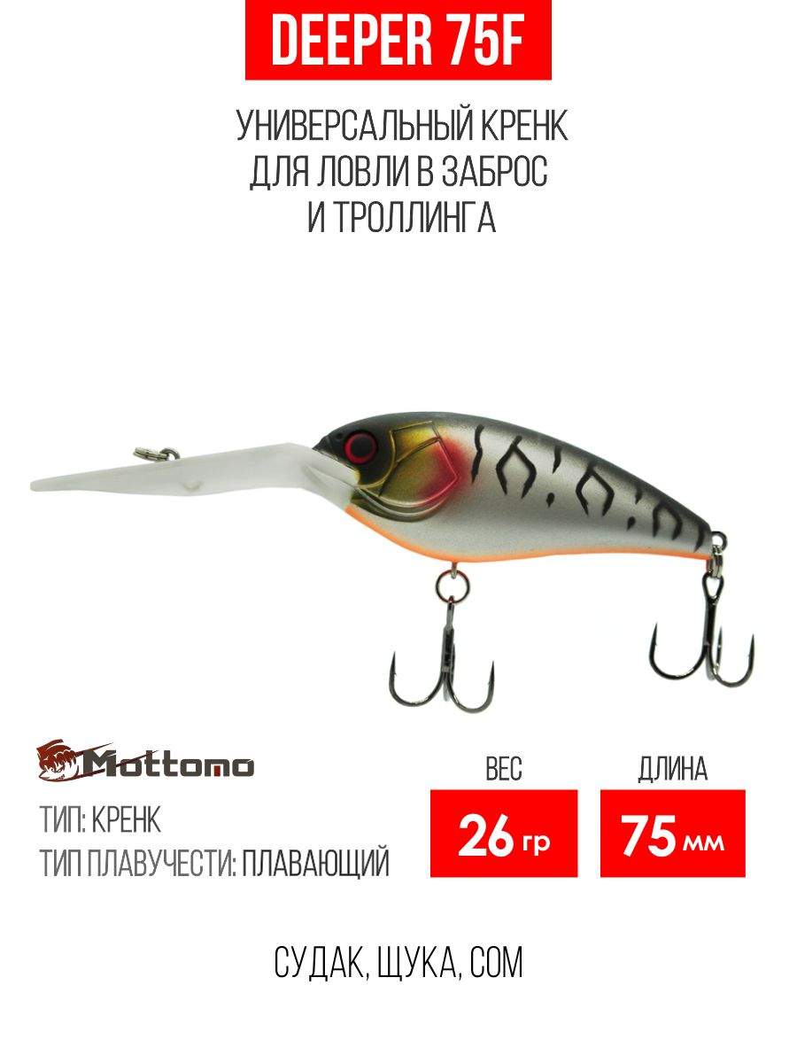 

Воблер Mottomo Deeper 75F 26g Silver Tiger, Разноцветный, Deeper