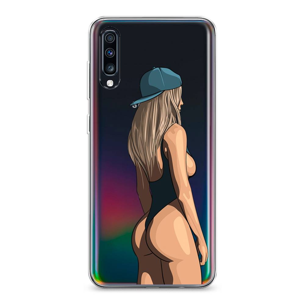

Чехол на Samsung Galaxy A70 "Девушка в черном купальнике", Зеленый;бежевый;черный, 28150-6