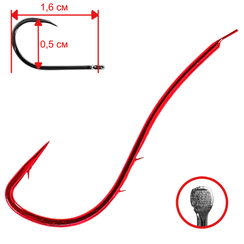 Одинарные крючки Owner Chod Hook  №12, с лопаткой, с бородкой, цевье с зазубринами