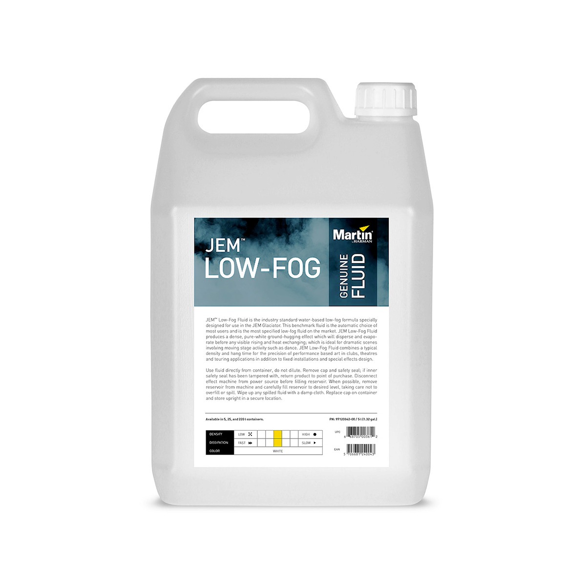 

Жидкость для генераторов тяжелого дыма Martin JEM Low-Fog Fluid 5 L, JEM Low-Fog Fluid 5 L