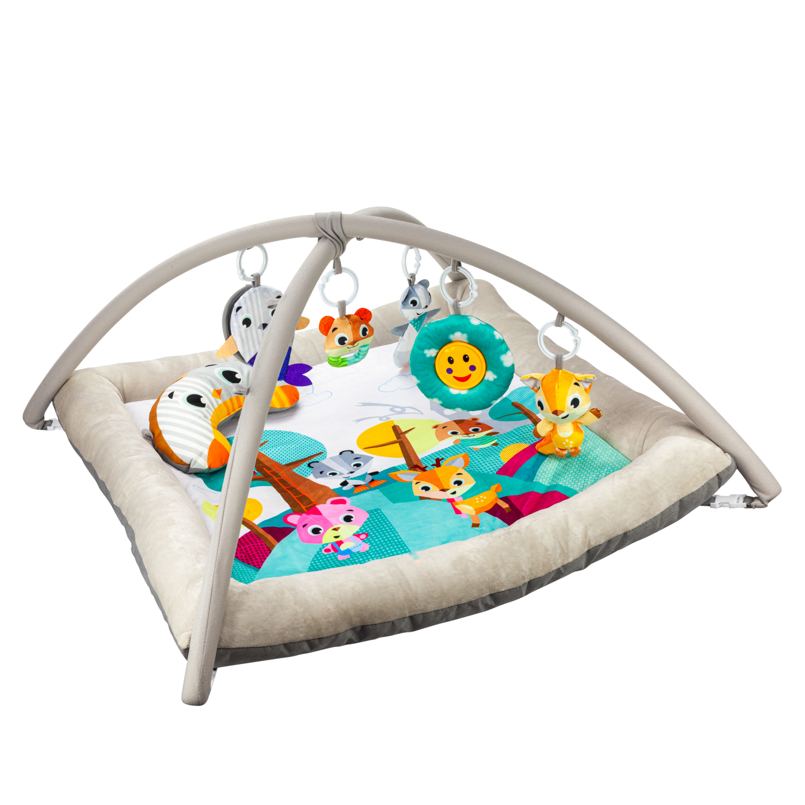 Развивающий игровой коврик Solmax для новорожденных с дугой и игрушками, бежевый/голубой