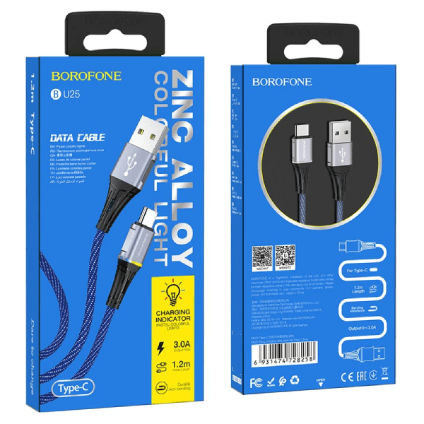 фото Кабель usb type-c bu25 1.2m 3a borofone синий