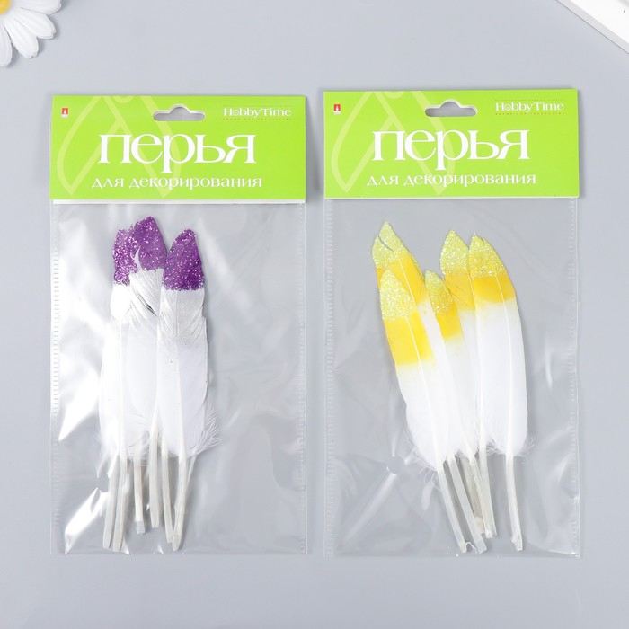 

Перья для творчества, 14-20 см, яркий глиттер, микс, №10