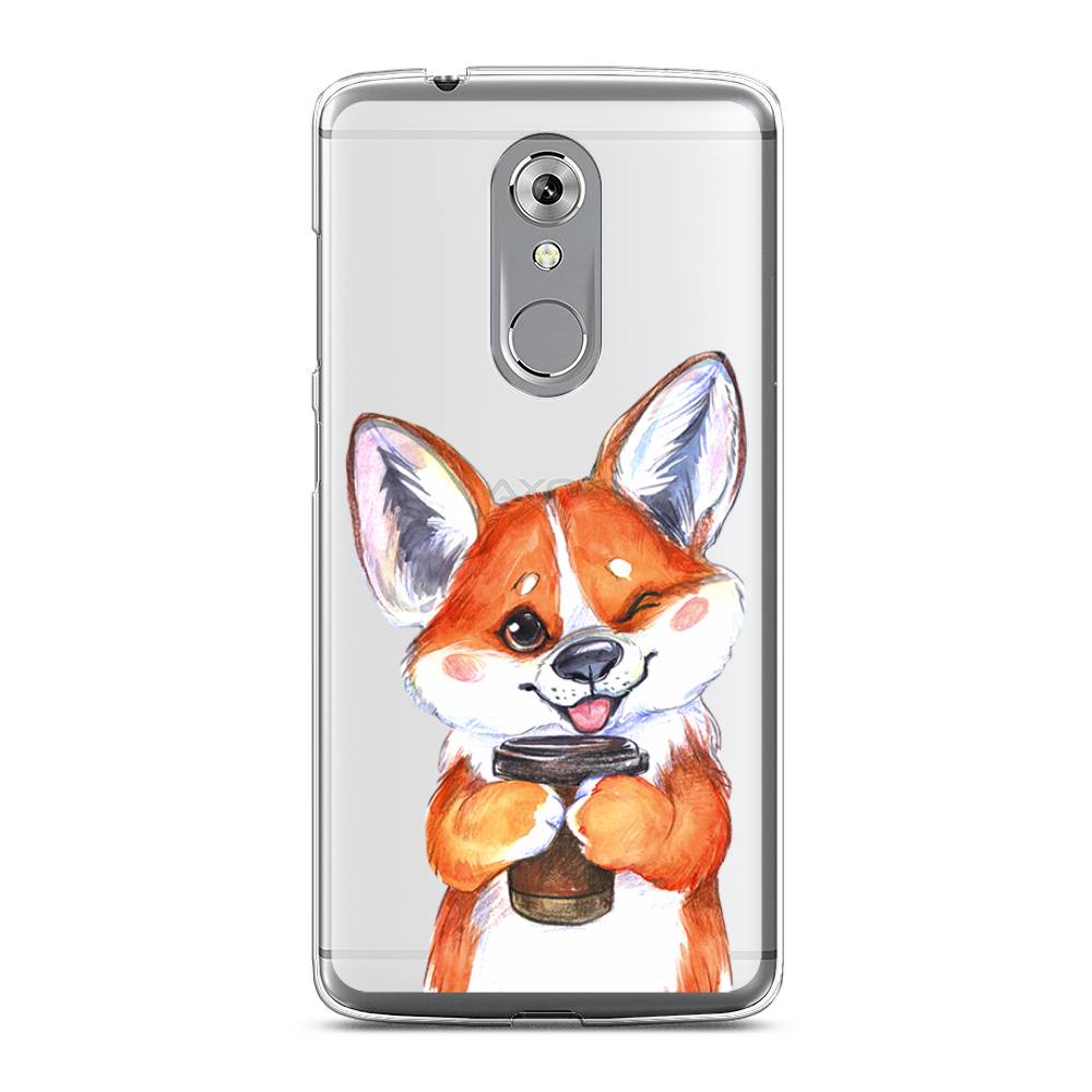 

Чехол на ZTE Axon 7 "Корги с кофе", Оранжевый;белый, 131450-4