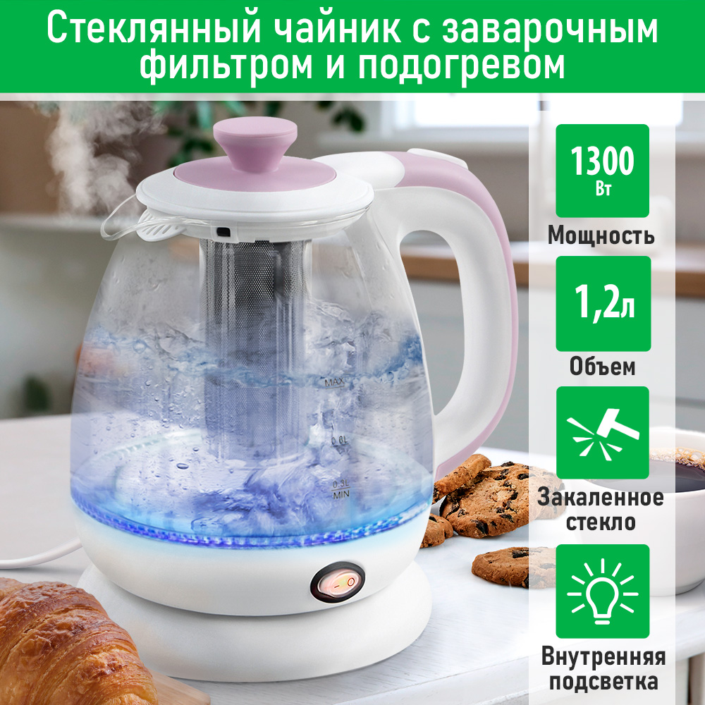 

Чайник электрический Marta MT-4644 1.2 л белый, розовый, MT-4644