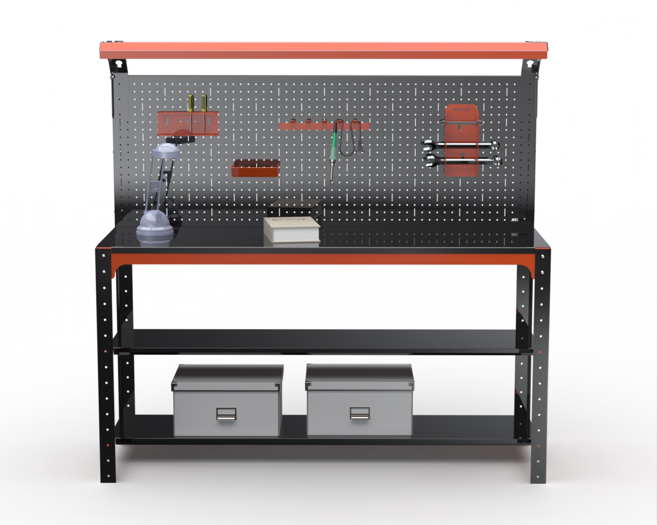 

Стол металлический Metalex 201305 KIT 750х1400х600 2 полки + перфопанель с освещением