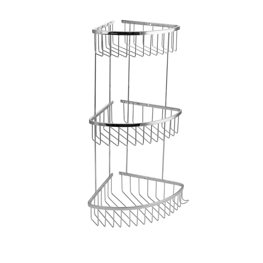 Полочка угловая, овальная, тройная, из нержавеющей стали Санакс 75058