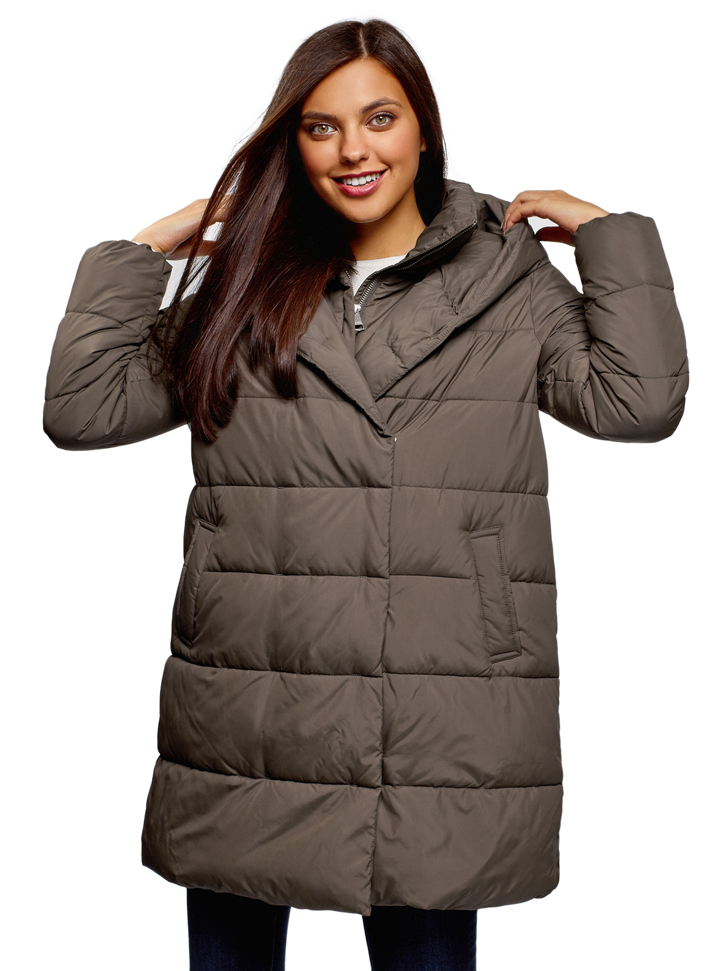 фото Пуховик женский oodji 10203074 зеленый 40