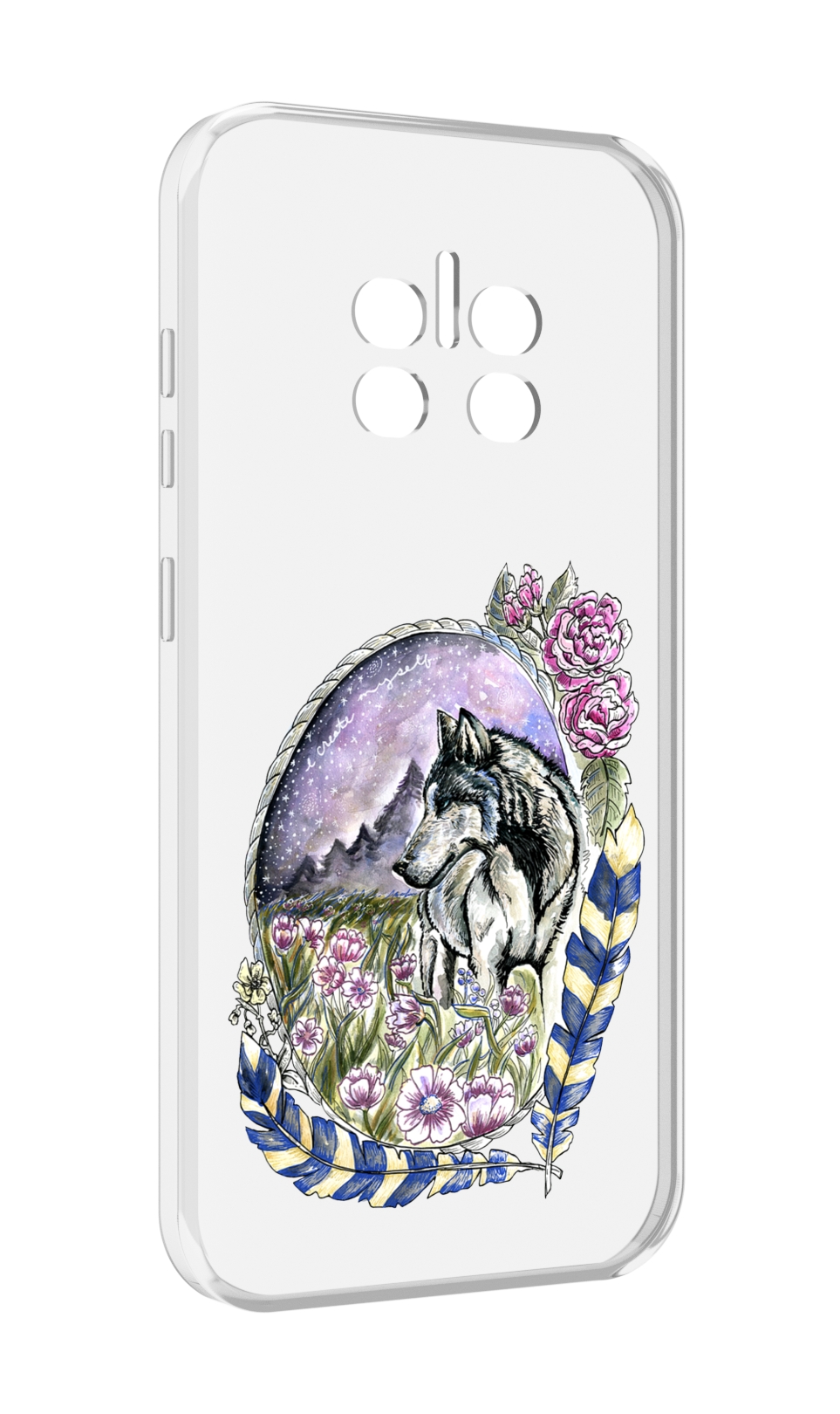 

Чехол MyPads нарисованный волк в цветах с перьями для Doogee V11, Прозрачный, Tocco