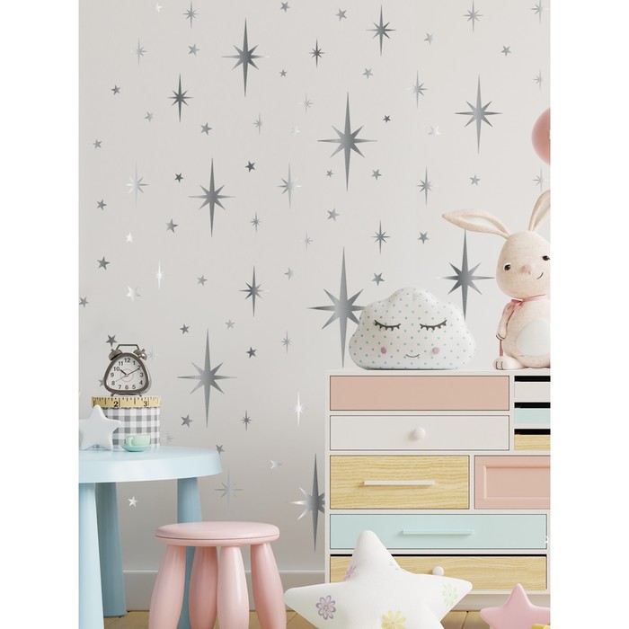 

Интерьерные наклейки "Звезды" 15,5х120 см серебристый