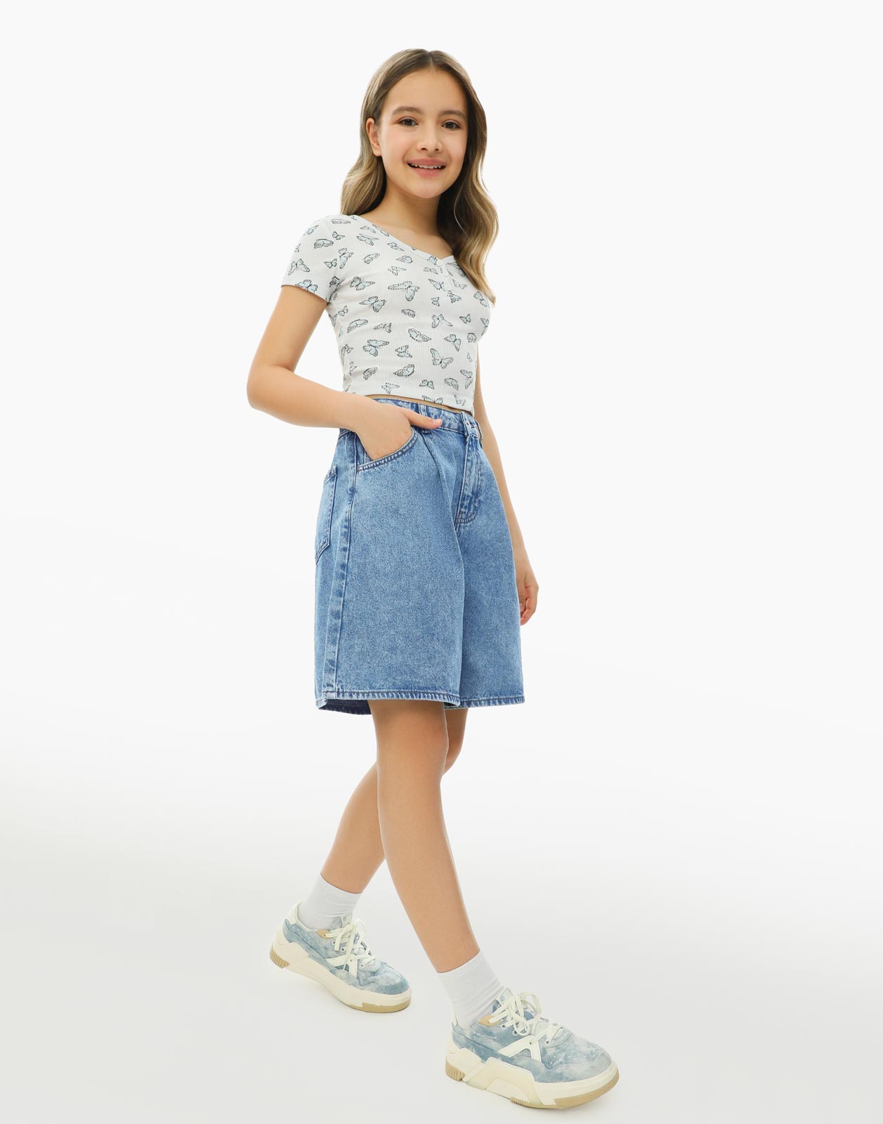 

Джинсовые шорты bermudas для девочки р.128, Синий, GSH010236