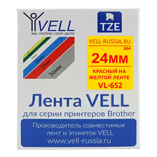 

Лента Brother TZE-652 красный на желтом Vell, (VL-652)