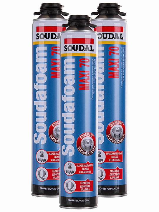 фото Монтажная пена летняя soudal soudafoam maxi 70, профессиональная, 870 мл., 3 шт.