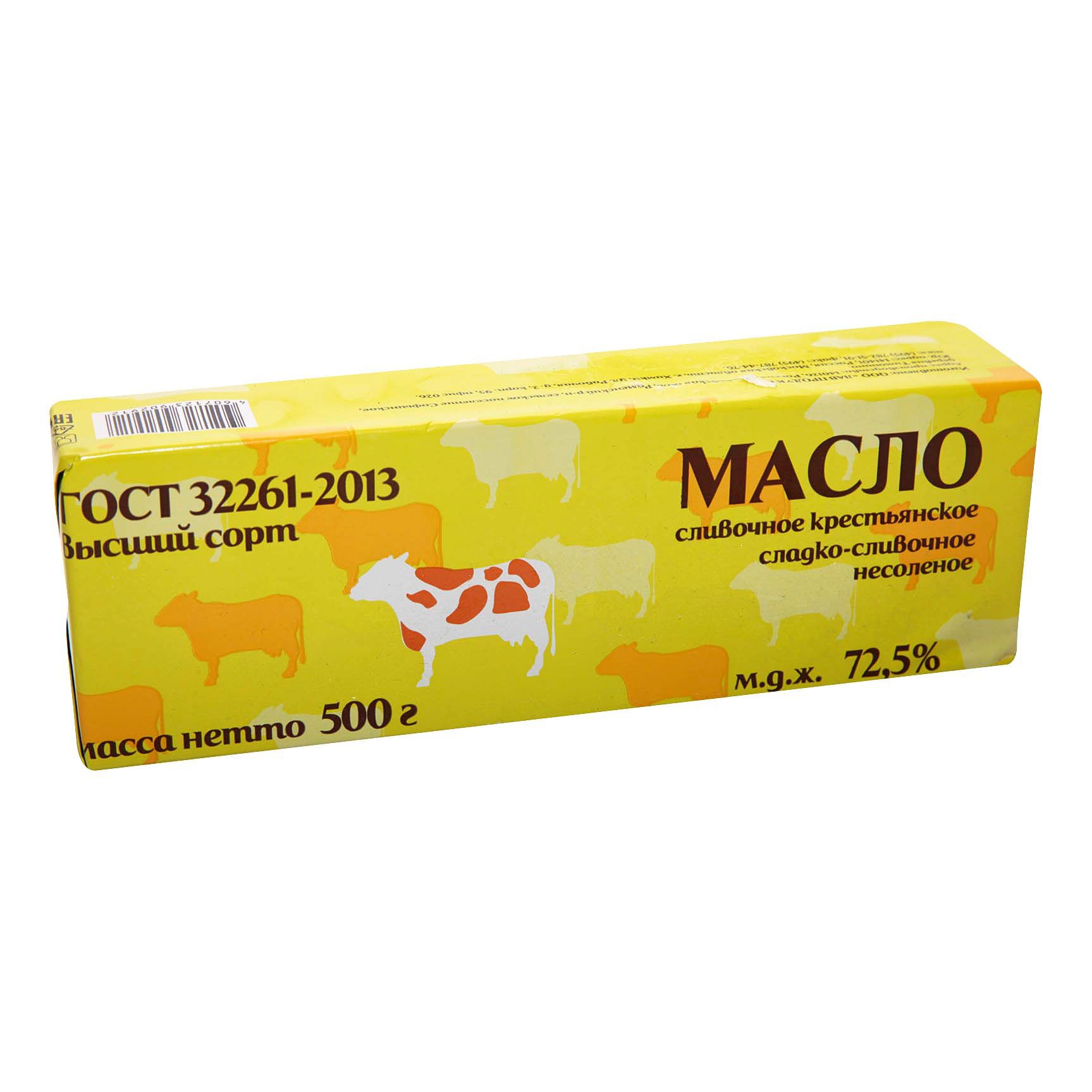 

Сливочное масло Деревенская буренка Крестьянское 72,5% бзмж 500 г