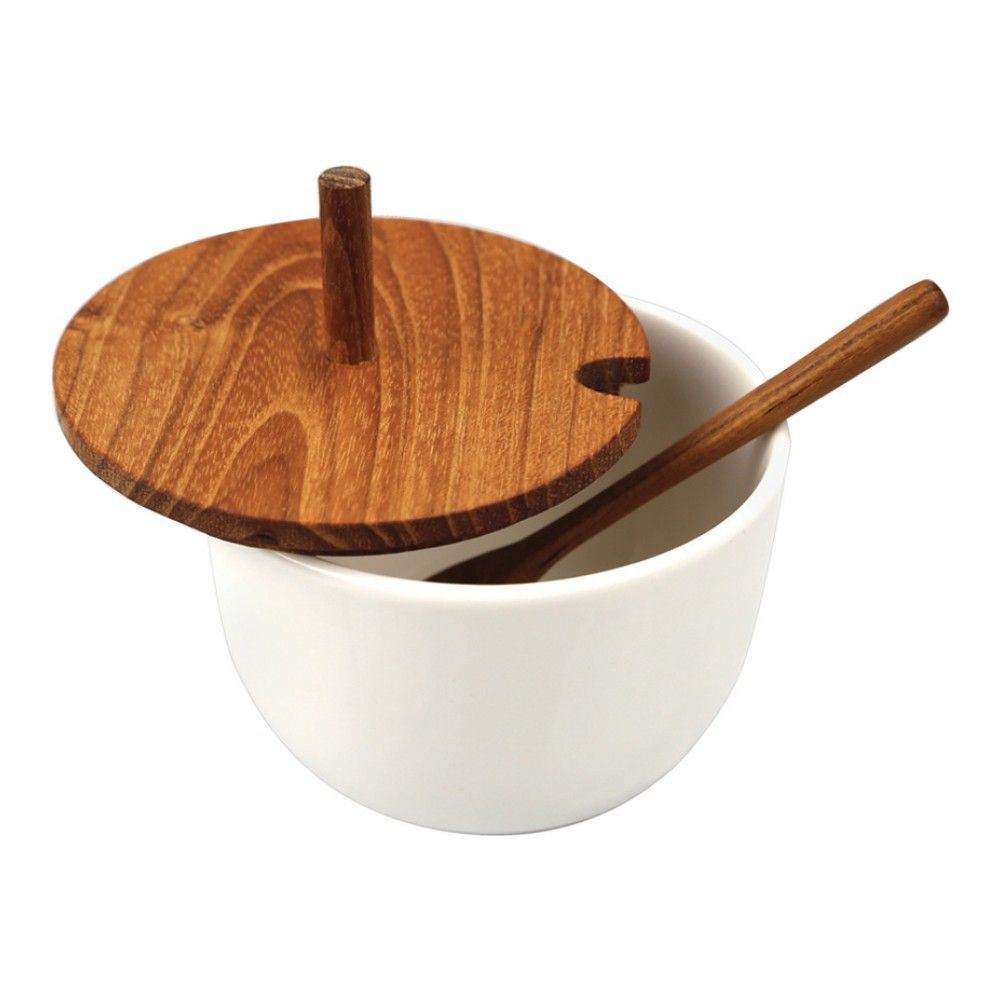 фото Банка для хранения с ложкой be home ceramic&teak, 0,065л, 6см, 390-11be