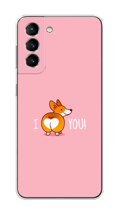 

Чехол на Samsung Galaxy S21 "Корги I love you", Розовый;коричневый;белый, 2101850-1