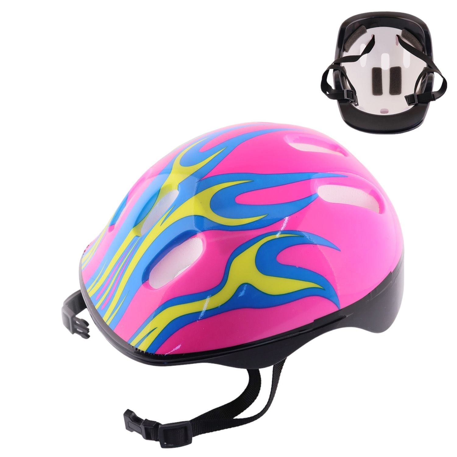 Шлем велосипедный детский (розовый, +сине-желтое пламя) SPORTS