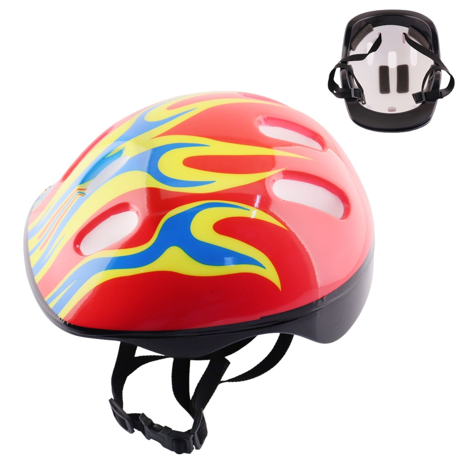 Шлем велосипедный детский (красный, +желто-синее пламя) SPORTS