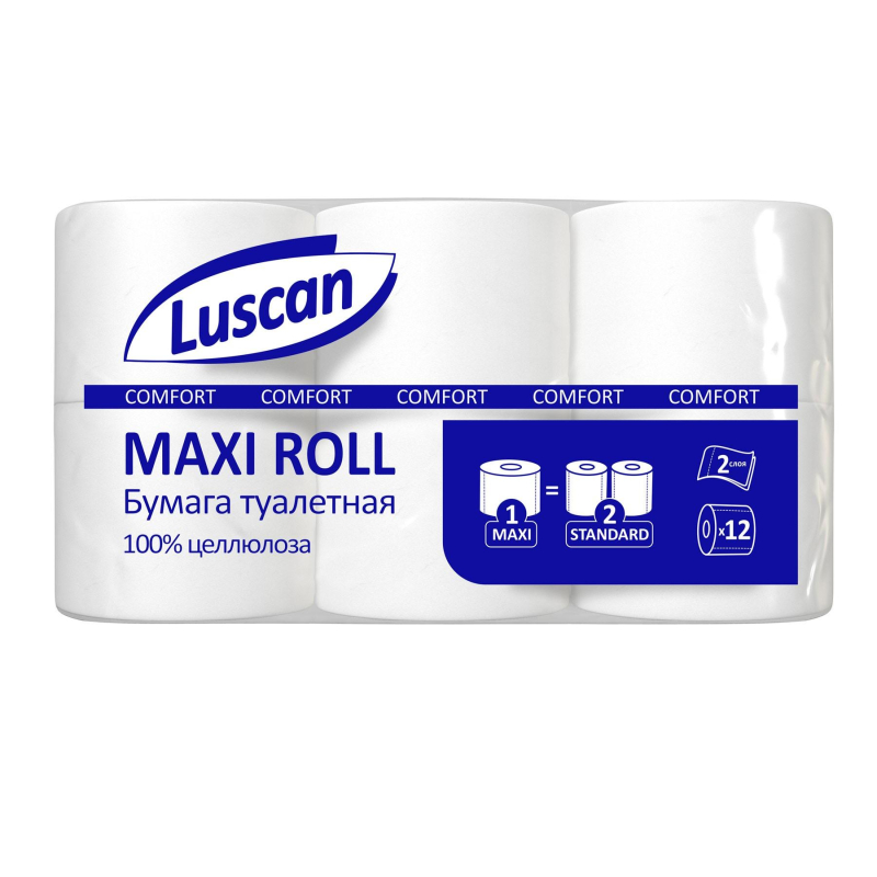 Бумага туалетная Luscan ComfortMax 2сл бел цел 50м 400л 12рул/уп, 1519339