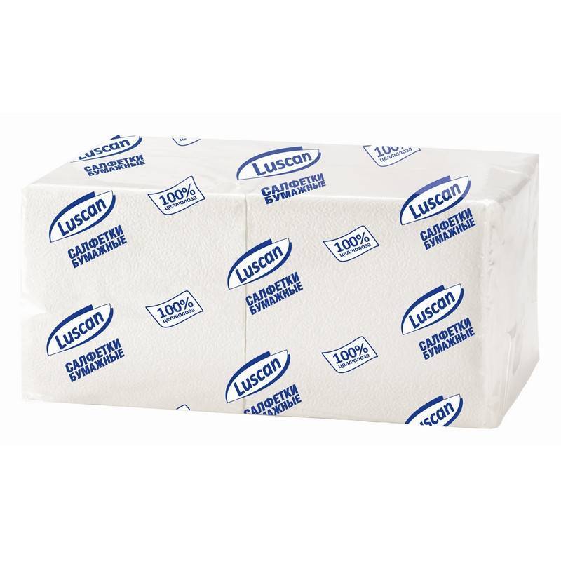 Салфетки бумажные Luscan Profi Pack 1-слойные 24x24 см белые 400 штук в упаковке, 476877