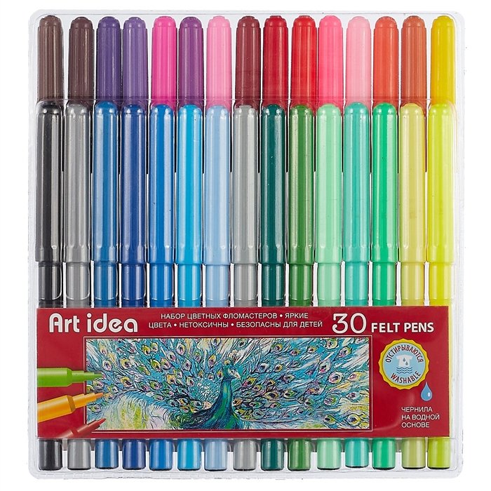 

Фломастеры Art idea Павлин, 30 цветов, Разноцветный, Павлин