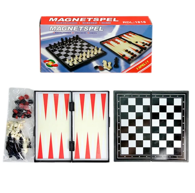 фото Магнитный набор 3 в 1 шахматы, шашки и нарды карманный wellywell