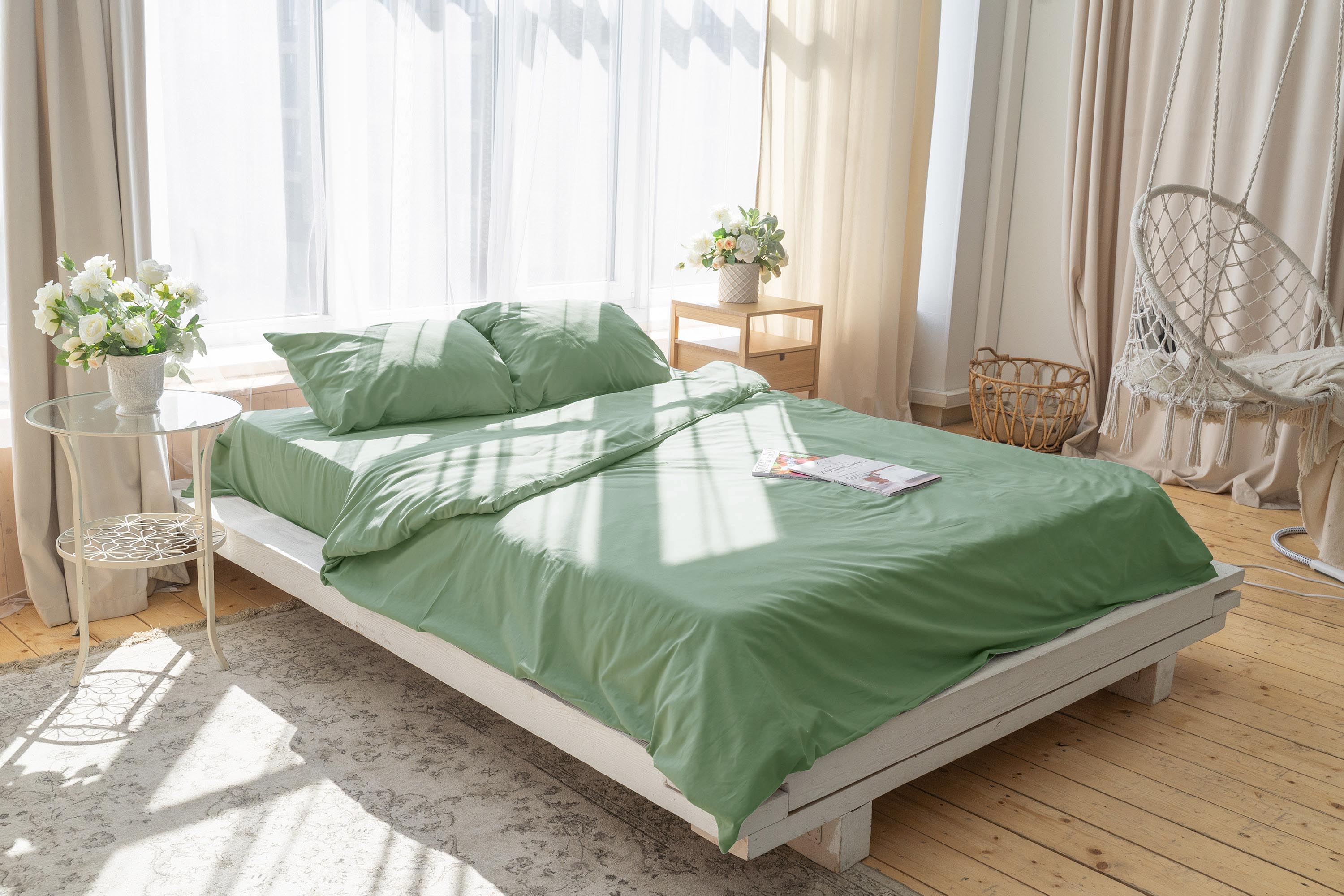 

Комплект постельного белья ZonaSona однотонный Папоротник, 2 спальный, ПОПЛИН, нав. 70х70, Basic Poplin