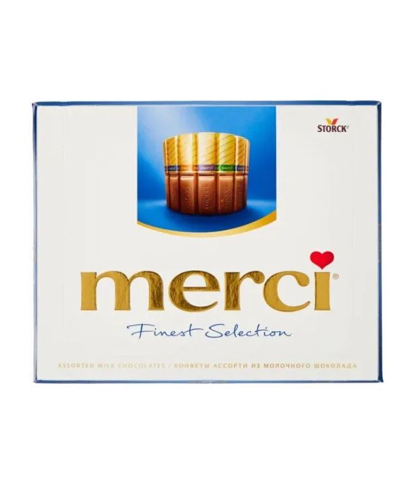 Конфеты шоколадные MERCI  ассорти из молочного шоколада 250г, 4 штуки