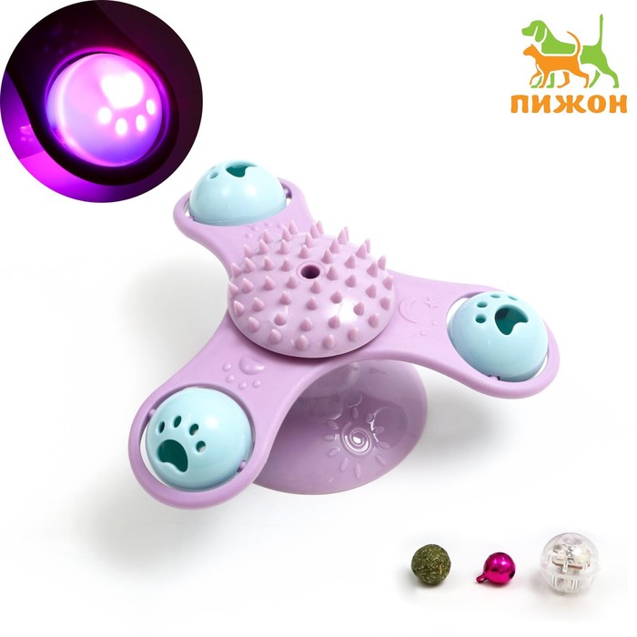 

Игрушка-вертушка на присоске для кошек, 3 отсека с бубенчиками, микс цветов