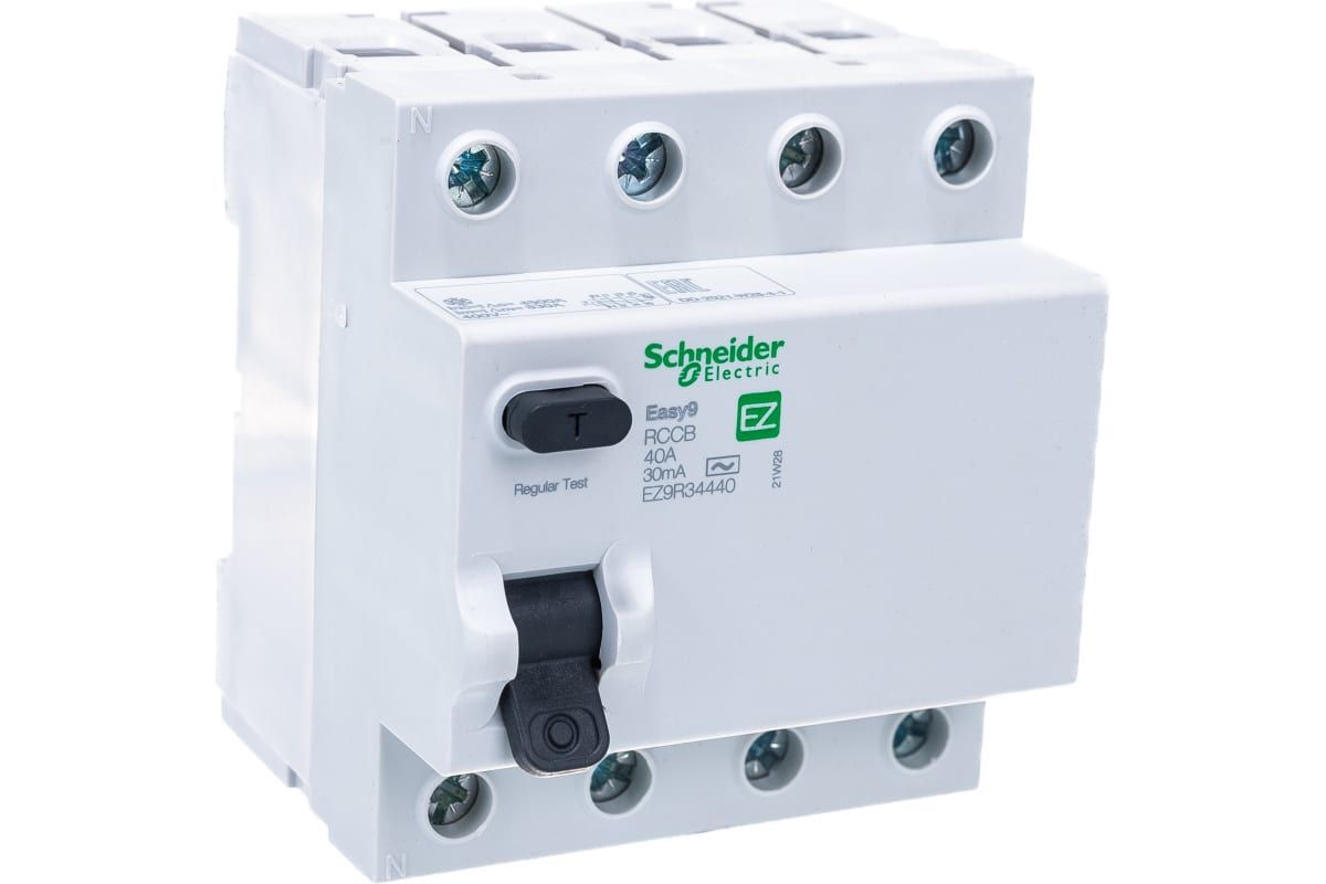 фото Выключатель дифференциального тока (узо) 4п 40а 30ма ac easy 9 (ez9r34440) schneider electric