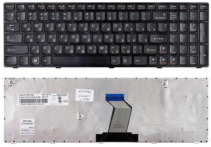 

Клавиатура для ноутбука Lenovo IdeaPad B570 V570 Z570 Z575 черная с черной рамкой