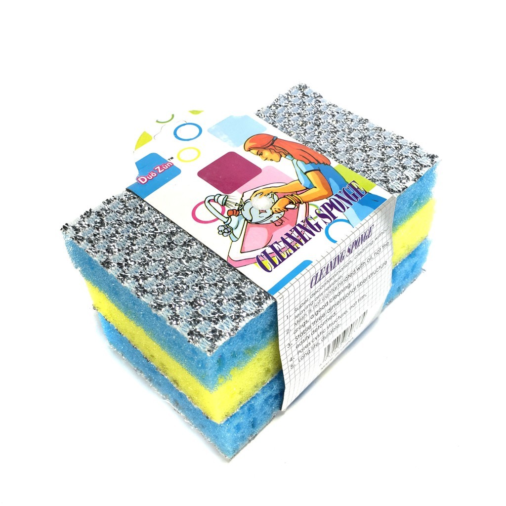 фото Набор двусторонних губок для мытья посуды cleaning sponge 8х13,5 см, 3 шт nobrand