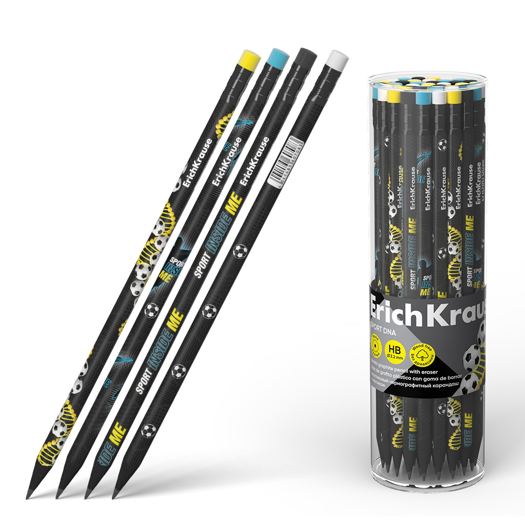 Чернографитный карандаш пластиковый ErichKrause Sport DNA,60708 круглый