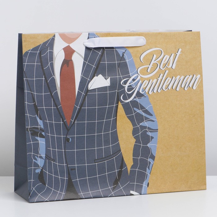 

Пакет подарочный Дарите Счастье Best gentleman 30 х 25.5 х 9 см, Бежевый