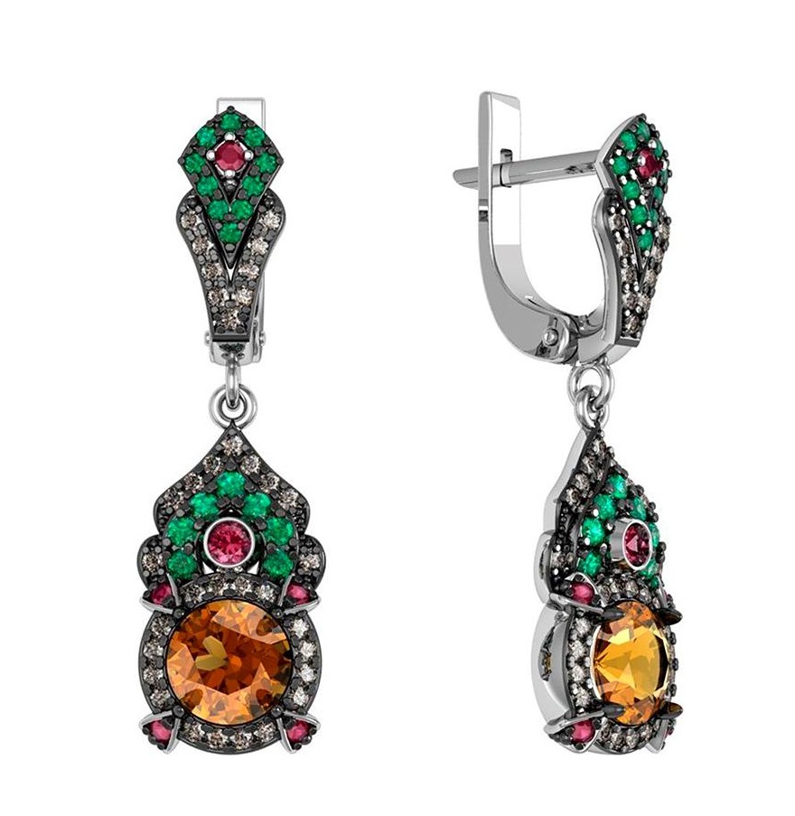 

Серьги подвески из серебра ПРИВОЛЖСКИЙ ЮВЕЛИР 385570-MIX601, Swarovski/алпанит/фианит, 385570-MIX601