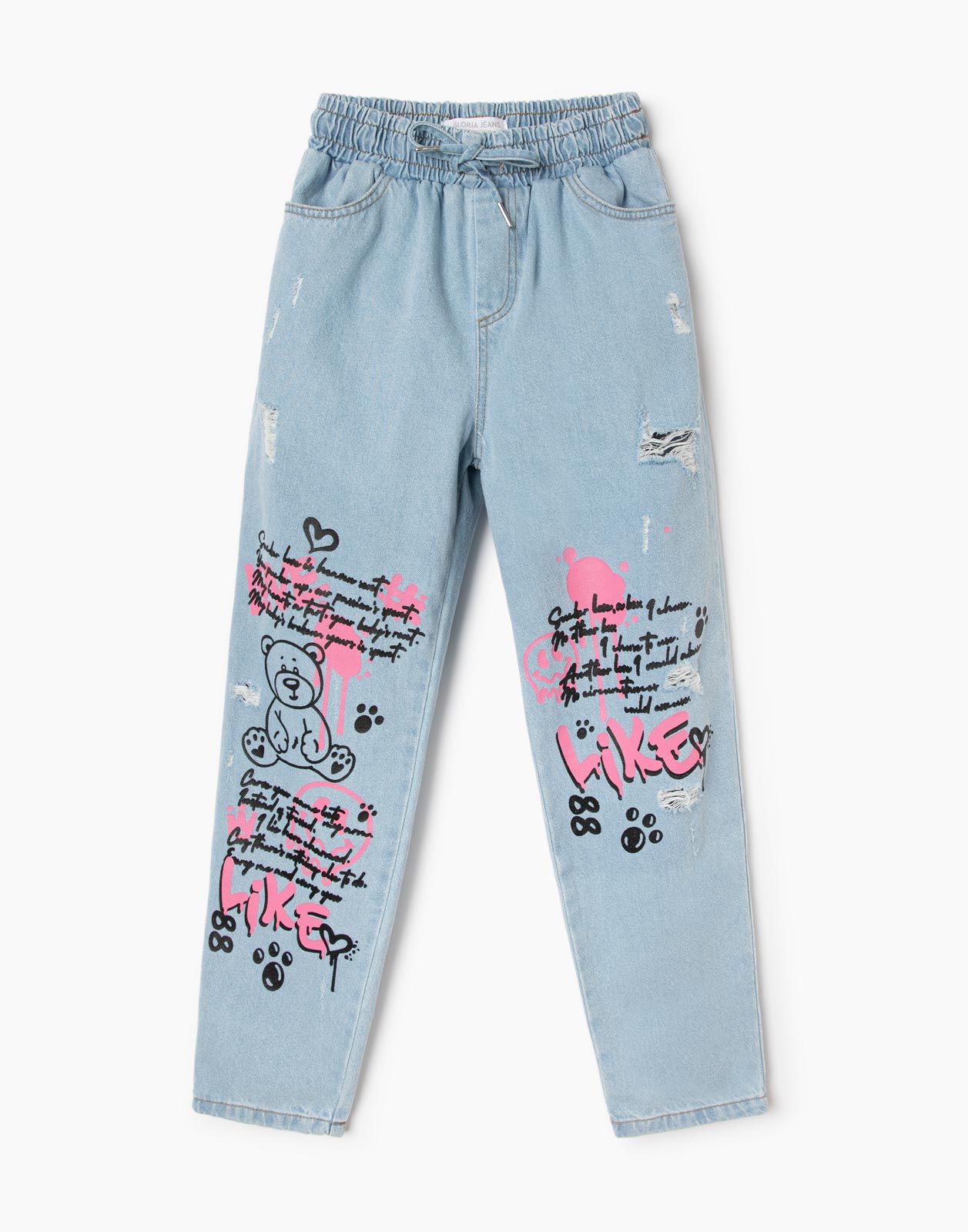 

Голубые джинсы Easy Fit с принтом для девочки р.164, Голубой, GJN027545
