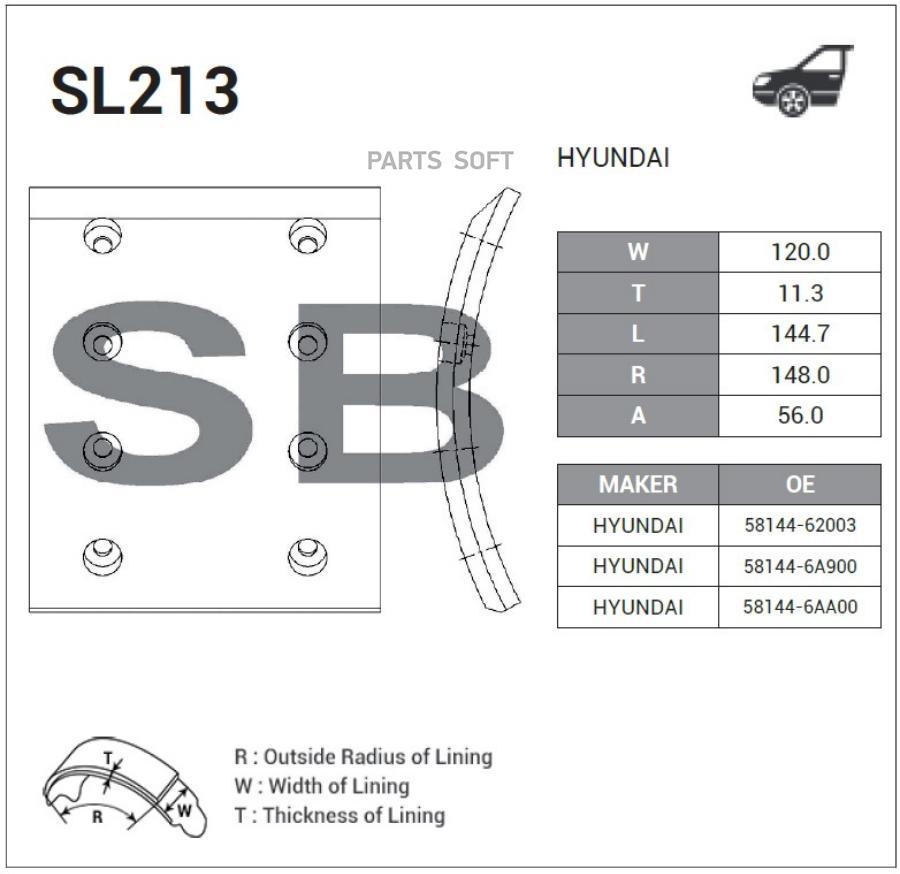 Sl213 накладка Тормозная Перед. 1шт Hyundai Hd120 98> Sangsin brake арт. SL213