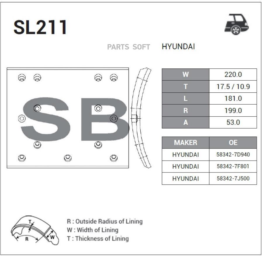 Накладка Тормозная (25ton) (R2 Anchor) Hyundai Hd (2003- ) Sangsin brake арт. SL211