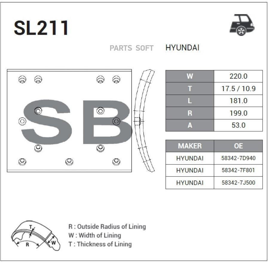 

Накладка Тормозная (25ton) (R2 Anchor) Hyundai Hd (2003- ) Sangsin brake арт. SL211