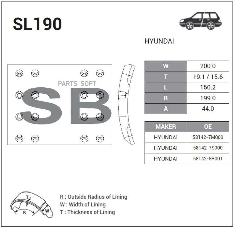 

Колодки SANGSIN BRAKE SL190 SANGSIN BRAKE Накладка тормозной